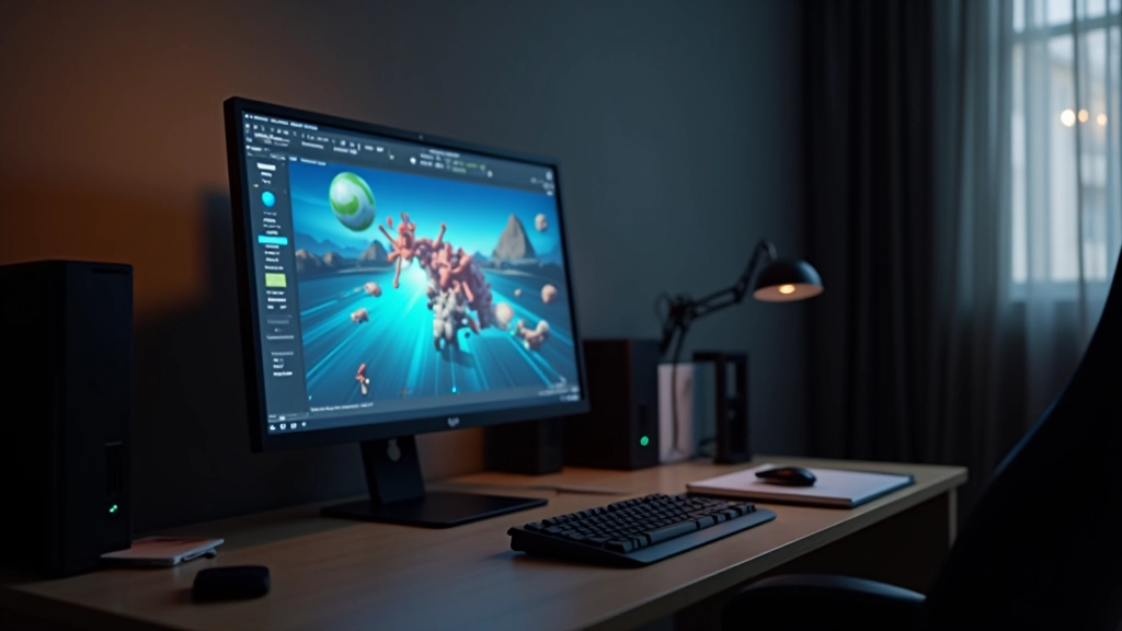 Computer monitor showing game development software with code editor and game engine interface